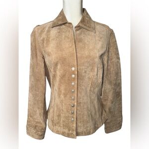 Elegant Paul Harris Design Tan Suede Women's Leather Jacket Size MEDIUM #228